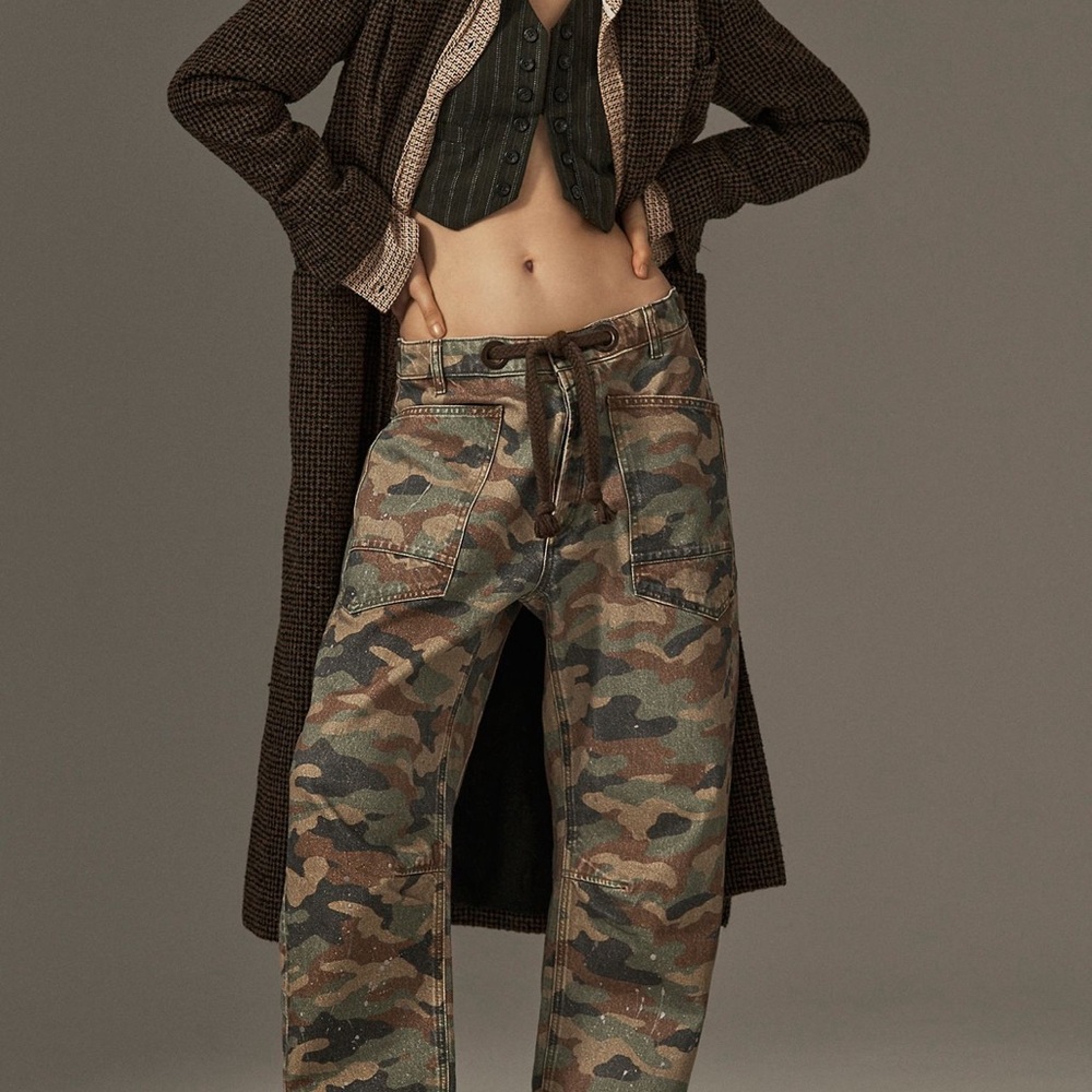 Free People We The Free Camo Moxie Barrel Jeans Army Camouflage - Picture 10 of 12